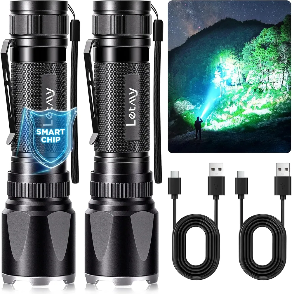 Letmy 2000-Lumen Rechargeable Flashlights, 2 Pack