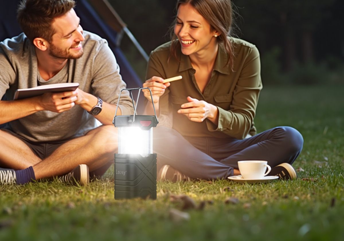 Letmy collapsible camping lantern lit at night