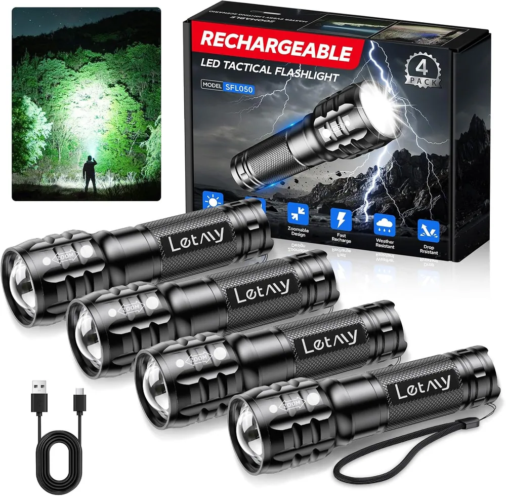 Letmy Rechargeable Flashlights, 4 Pack