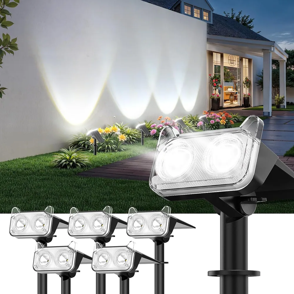 Letmy Twin-LED Solar Spotlights, 6 Pack